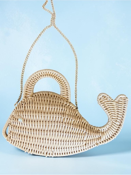 Tommy Bahama Handbags - TOMMY BAHAMA Tan WHALE Clutch Bag Natural Woven Gold Chain Strap NWT